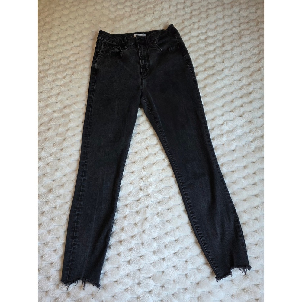 Good American Good Waist Crop Jeans Black High Rise Raw Hem Skinny 8/29